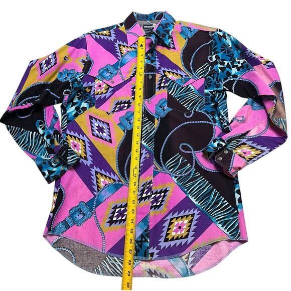 Vintage 80s Wrangler Cowboy Cut RARE COLOR PATTERN Western Shirt - 15 1/2 - 33 - Picture 5 of 6